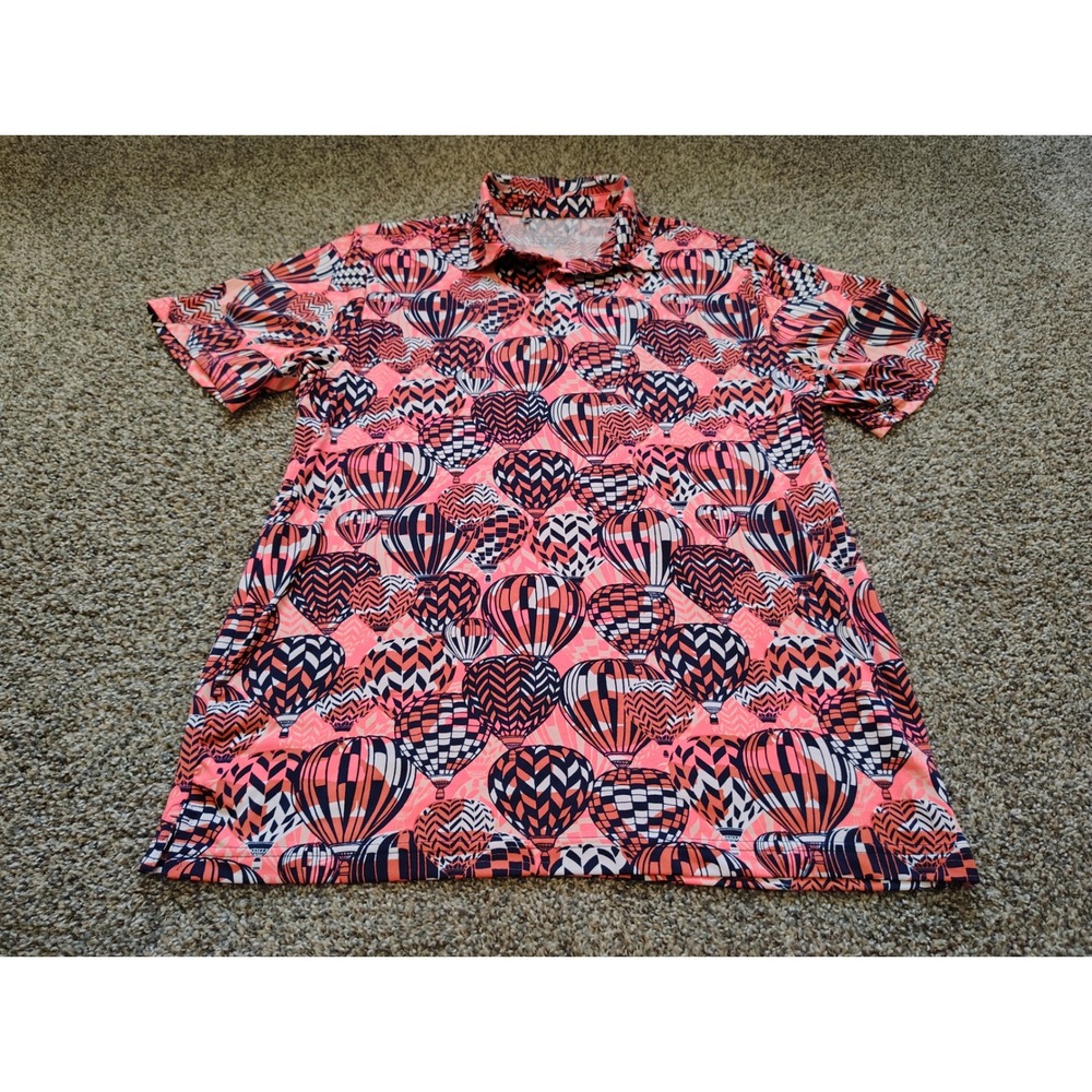 Under Armour Mens Playoff Polo Shirt Large Pink Hot Air Balloon Golf Club Logo